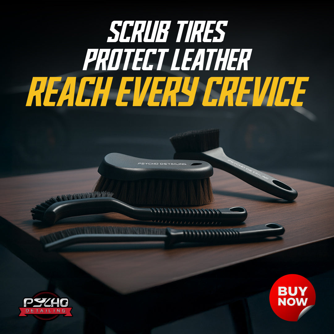 Car Cleaning Series - 4-Piece Professional Brush Kit for Leather, Wheels, Tires & Crevices - Psycho Detailing