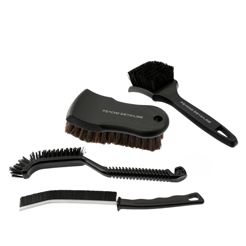 Car Cleaning Series - 4-Piece Professional Brush Kit for Leather, Wheels, Tires & Crevices - Psycho Detailing