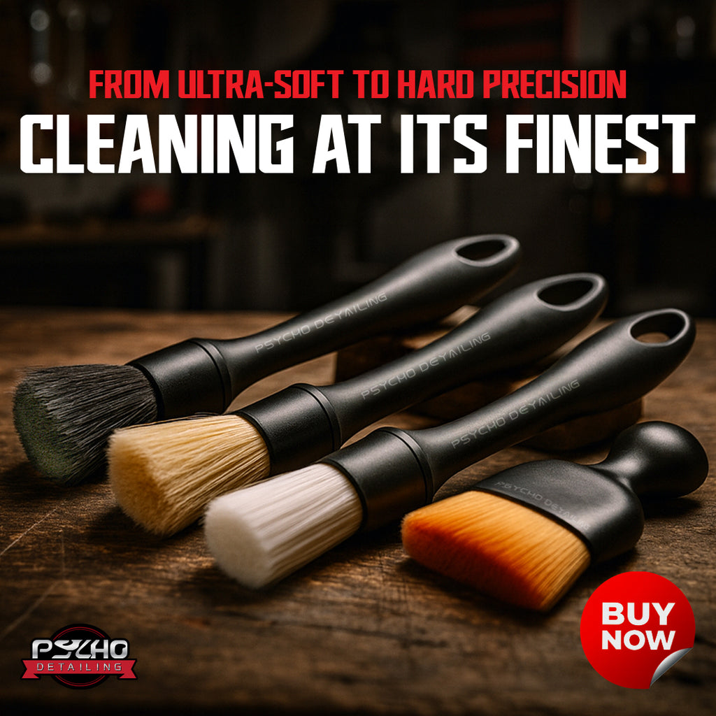 Psycho Professional Detailing Brush Set - 4-Piece Graded Stiffness for Interior & Exterior Cleaning - Psycho Detailing