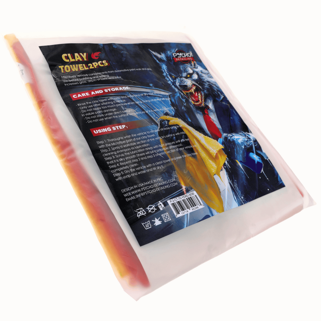Psycho Detailing Dual-Face Clay Towel - Polymer Rubber & Microfiber Decontamination (30×30 cm) - Psycho Detailing