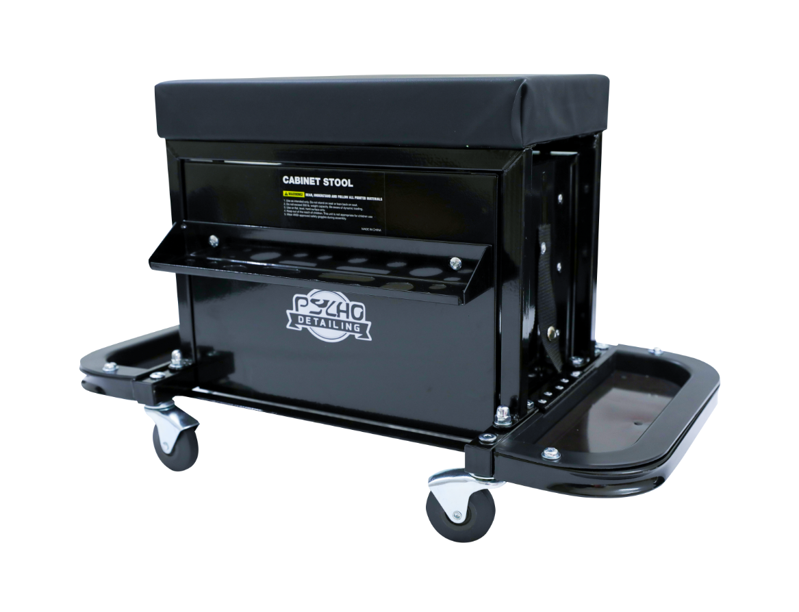 Heavy-Duty 350 lb Capacity Mechanic Roller Seat with 3 Drawers & Tool Rack - Psycho Detailing