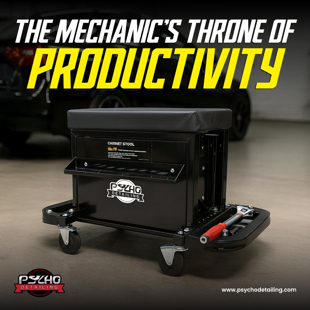 Heavy-Duty 350 lb Capacity Mechanic Roller Seat with 3 Drawers & Tool Rack - Psycho Detailing
