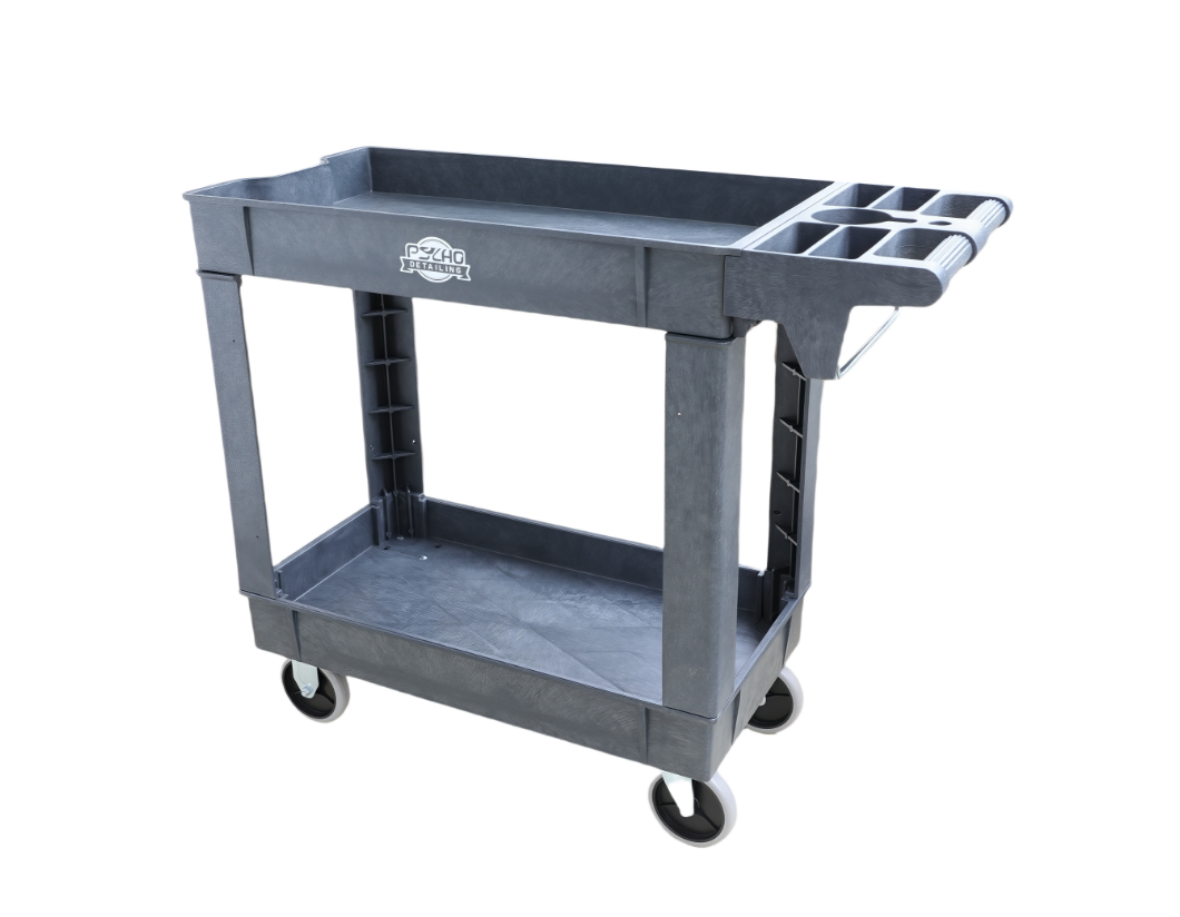 Heavy-Duty Utility Tool Cart with Handle & Storage Boxes - 500 lb Capacity - Psycho Detailing