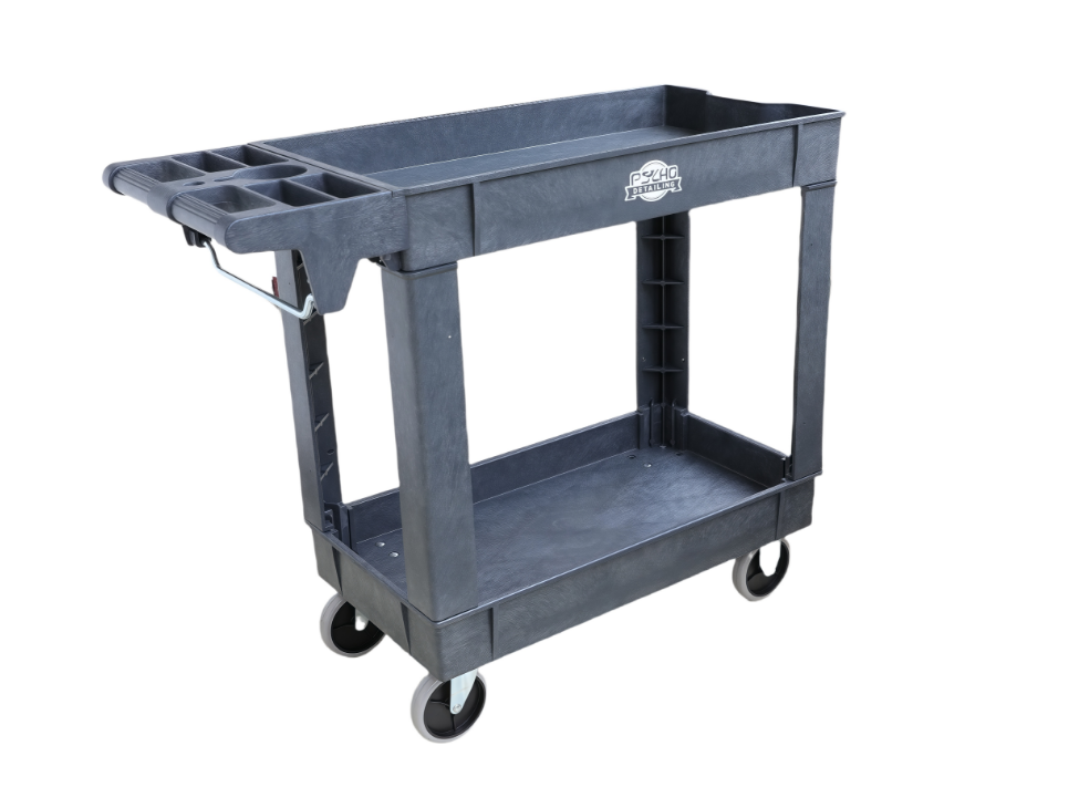 Heavy-Duty Utility Tool Cart with Handle & Storage Boxes - 500 lb Capacity - Psycho Detailing