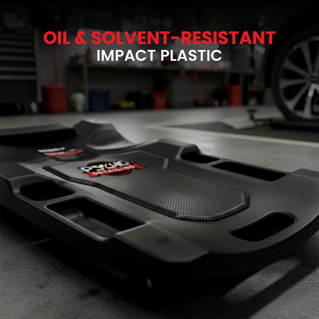Heavy-Duty Plastic Mechanic Creeper with Tool Trays - 400 lb Capacity - Psycho Detailing