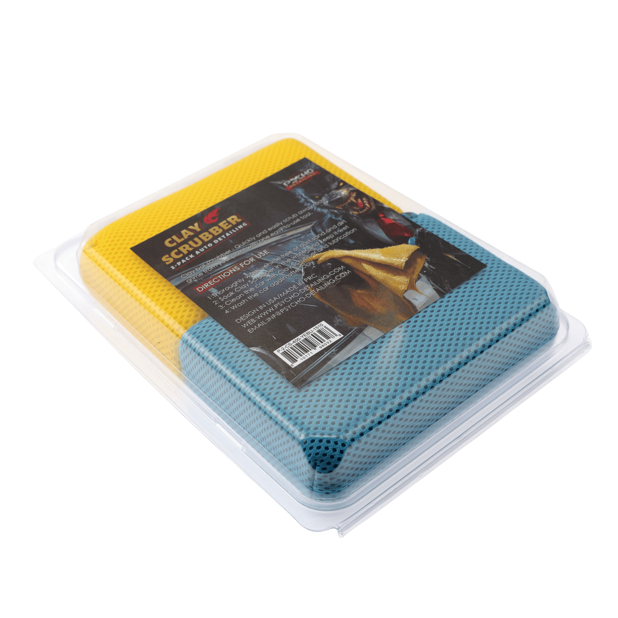 Psycho Detailing Clay Scrubber Block - Color-Coded 2-Pack (Yellow & Blue) - Psycho Detailing