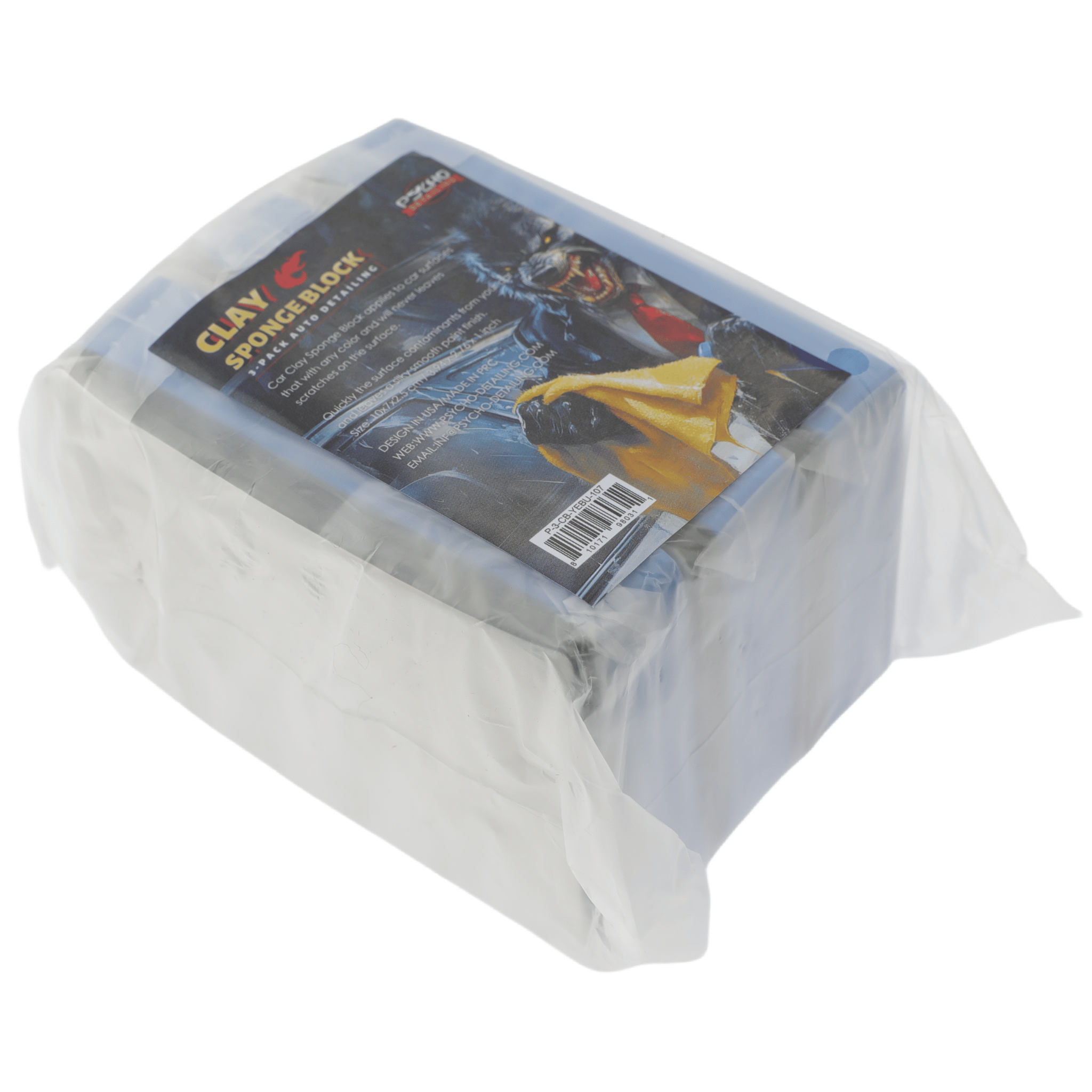 Psycho Detailing EVA Clay Sponge Block | Medium-Grade Paint Decontamination Pads for Car, Glass & Wheels