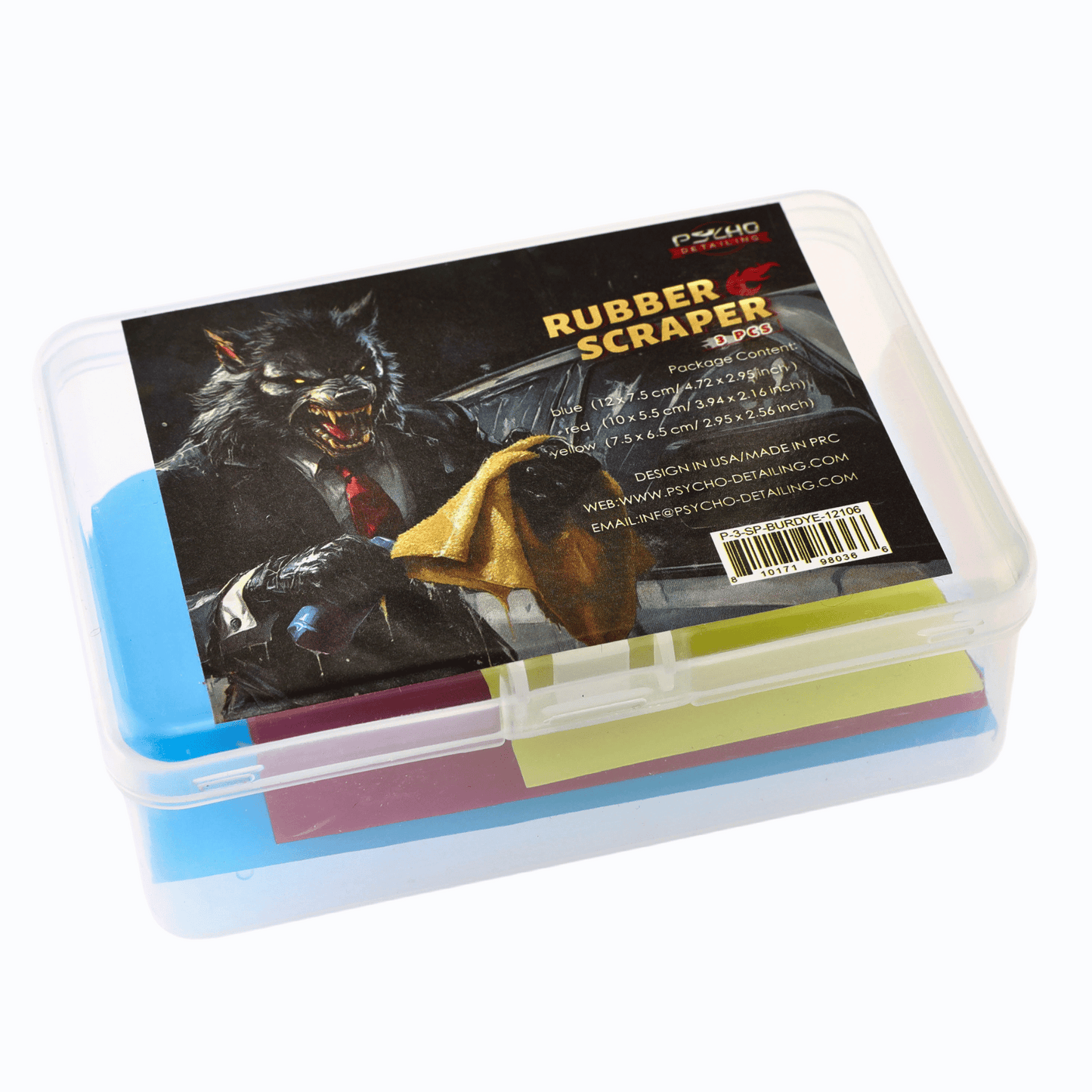 Psycho Detailing Rubber Scraper / Squeegee Set - 3-Piece Professional TPU Blades - Psycho Detailing