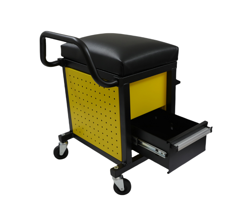 Workshop Roller Seat Stool with Storage Drawers - 330 lb Capacity - Psycho Detailing