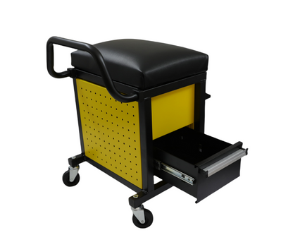 Workshop Roller Seat Stool with Storage Drawers - 330 lb Capacity - Psycho Detailing