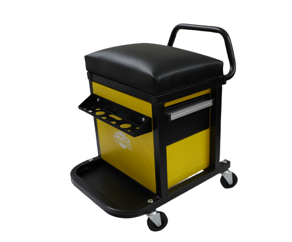 Workshop Roller Seat Stool with Storage Drawers - 330 lb Capacity - Psycho Detailing