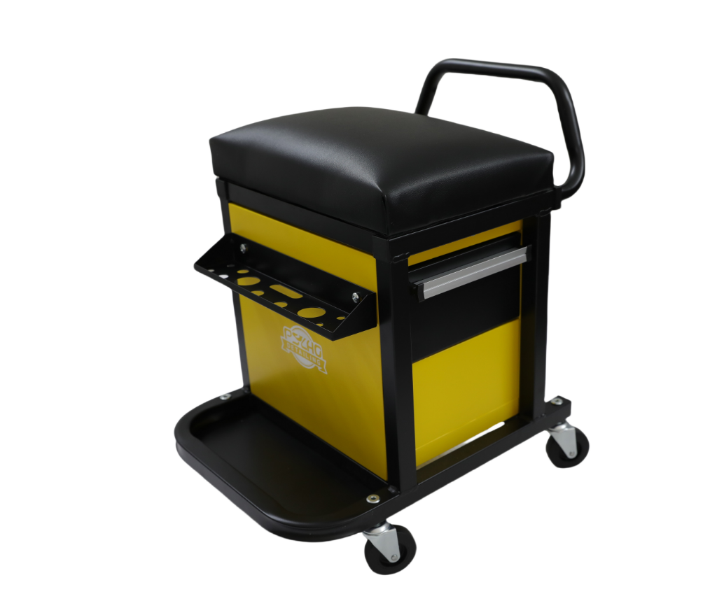 Workshop Roller Seat Stool with Storage Drawers - 330 lb Capacity - Psycho Detailing