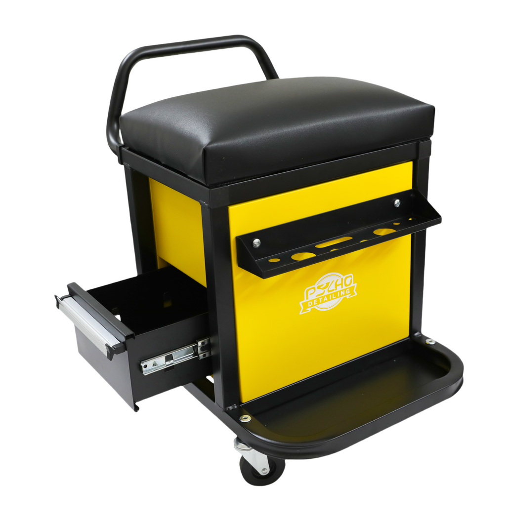 Workshop Roller Seat Stool with Storage Drawers - 330 lb Capacity - Psycho Detailing